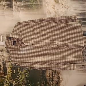SRT Mens XL long sleeve plaid button collared casual dress shirt Tan